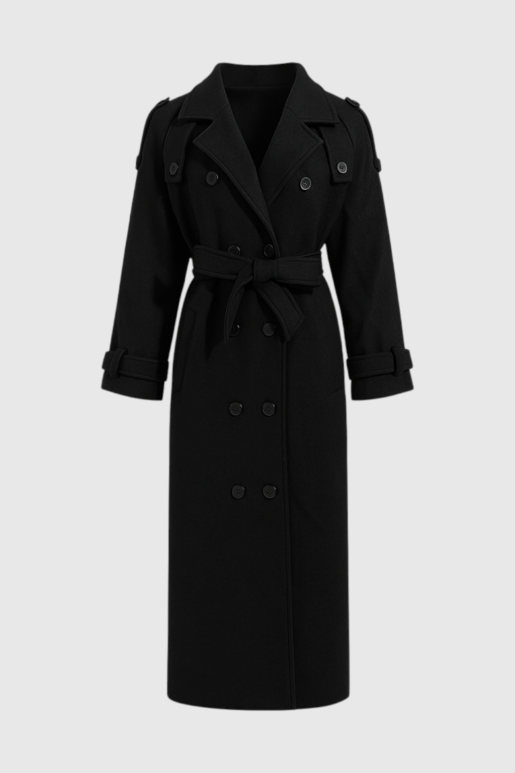 Long Double-Breasted Coat | Belted Waist | Relaxed Fit