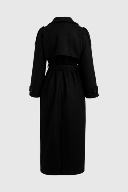 Long Double-Breasted Coat | Belted Waist | Relaxed Fit