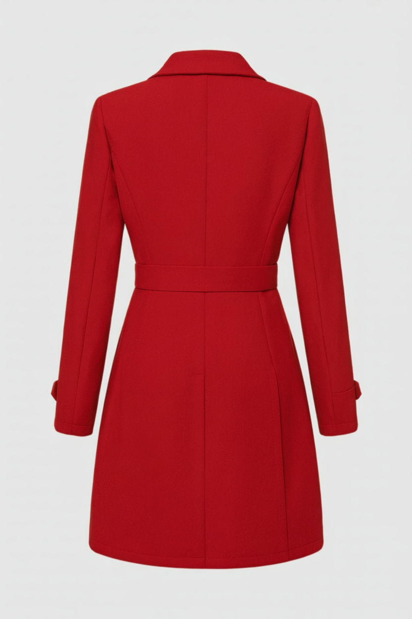 Mid-Length Single-Breasted Coat | Defined Waist | Button Detail