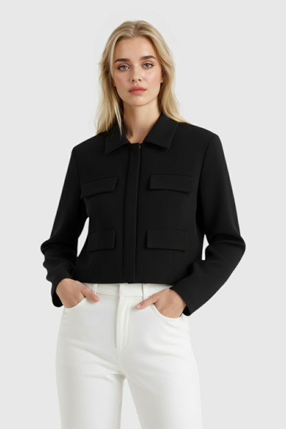 Cropped Utility Jacket | Turn-Down Collar, Flap Pockets