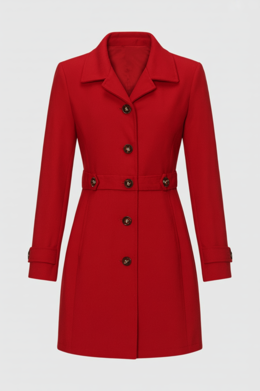Mid-Length Single-Breasted Coat | Defined Waist | Button Detail