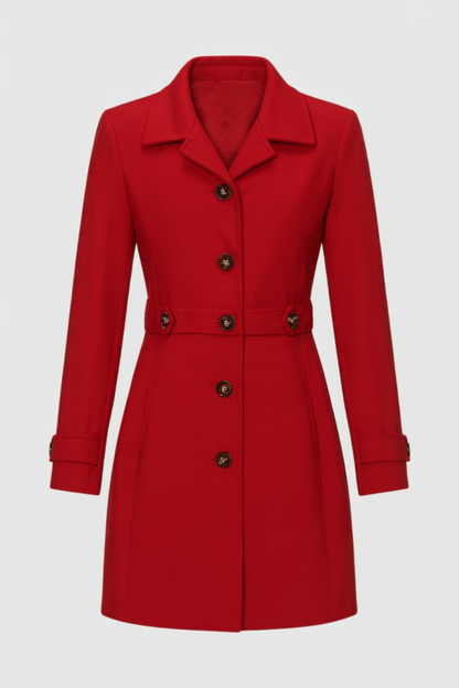 Mid-Length Single-Breasted Coat | Defined Waist | Button Detail