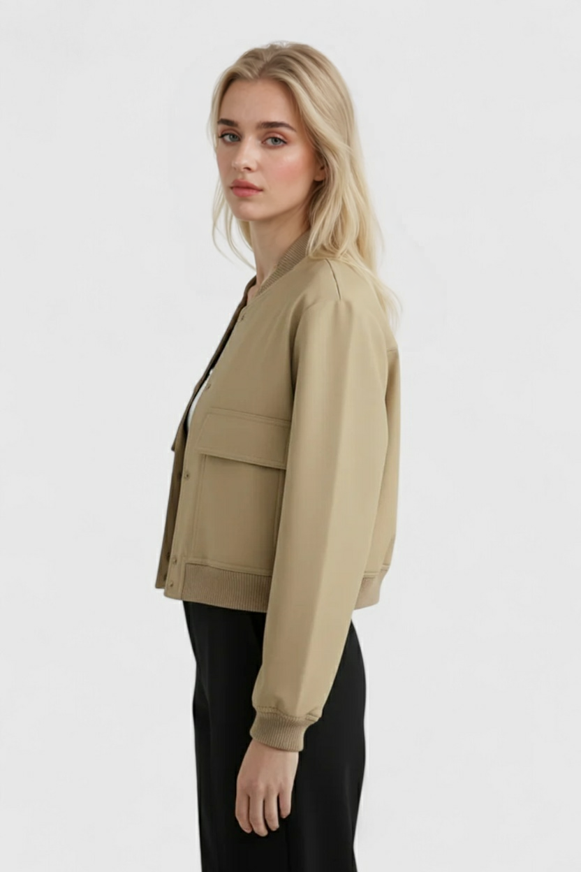 Maison Bomber Jacket | Ribbed Collar Button Front Relaxed Fit