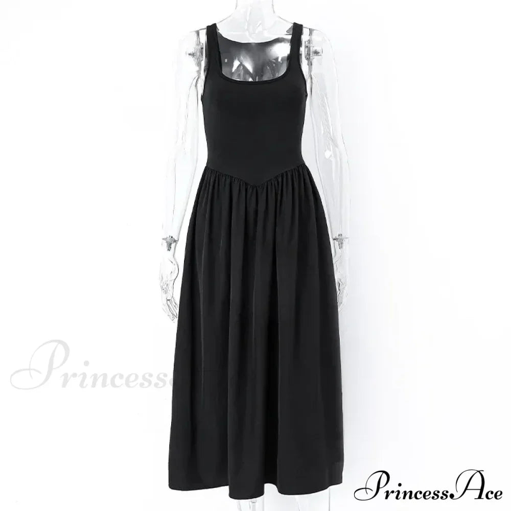 A Line Sleeveless O Neck Summer Casual Party Beach Club Midi Dress
