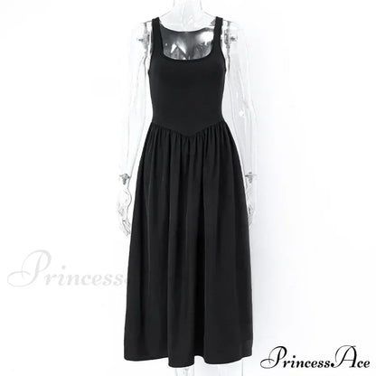 A Line Sleeveless O Neck Summer Casual Party Beach Club Midi Dress