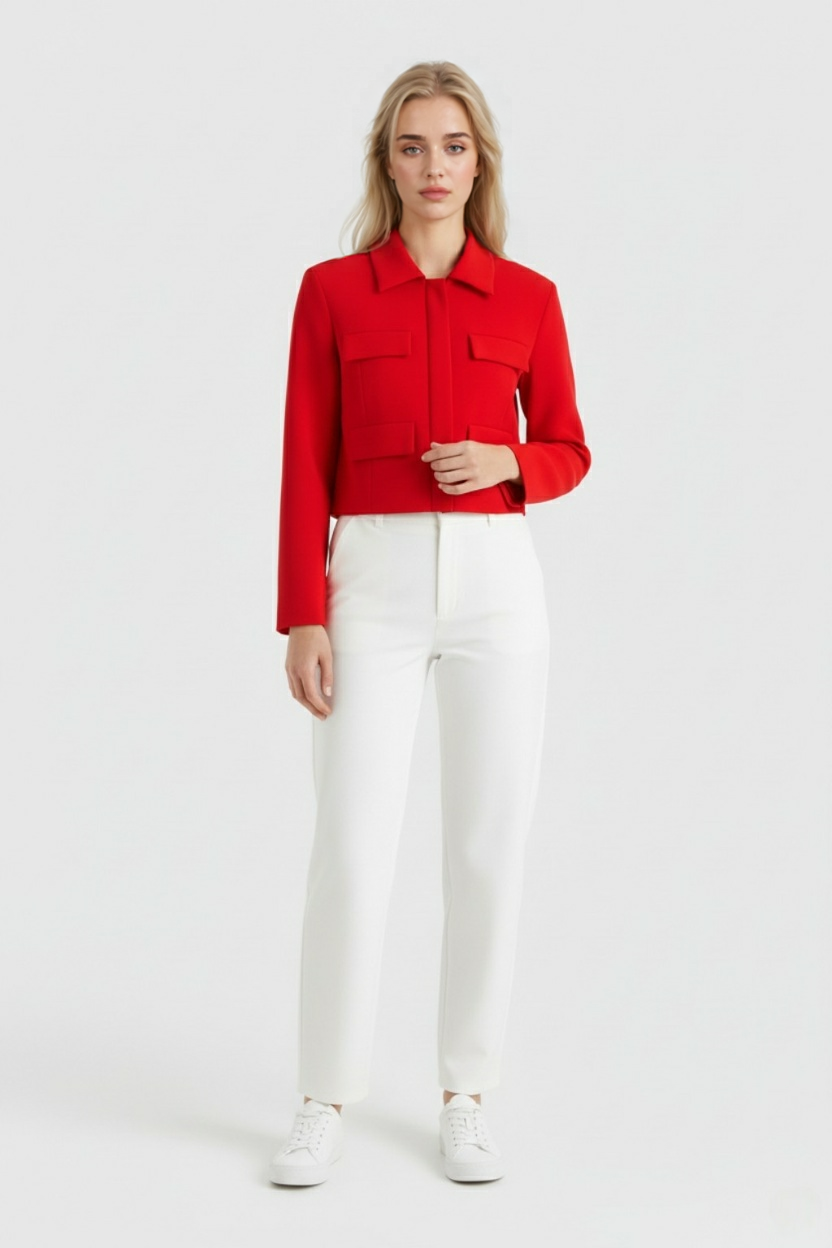 Cropped Utility Jacket | Turn-Down Collar, Flap Pockets