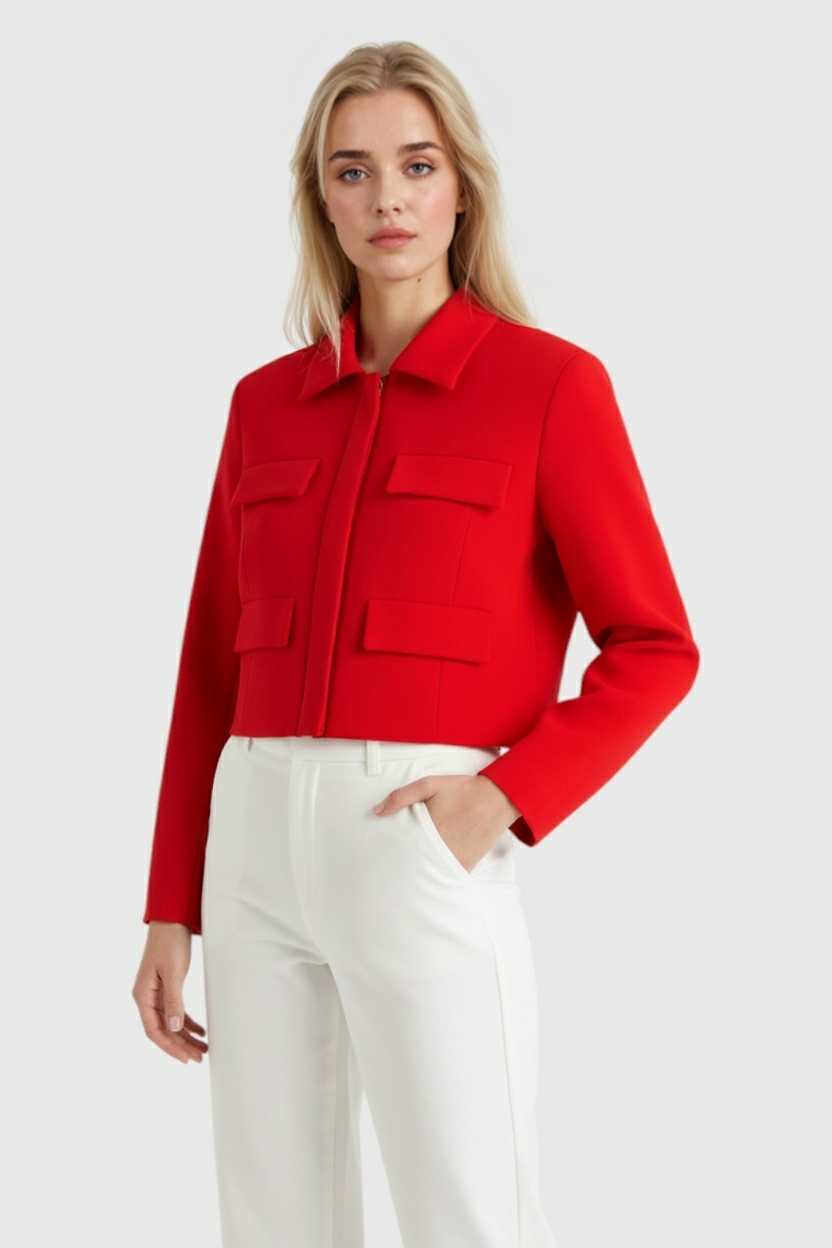 Cropped Utility Jacket | Turn-Down Collar, Flap Pockets