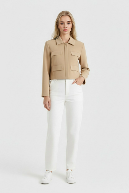 Cropped Utility Jacket | Front Flap Pockets, Turn-Down Collar