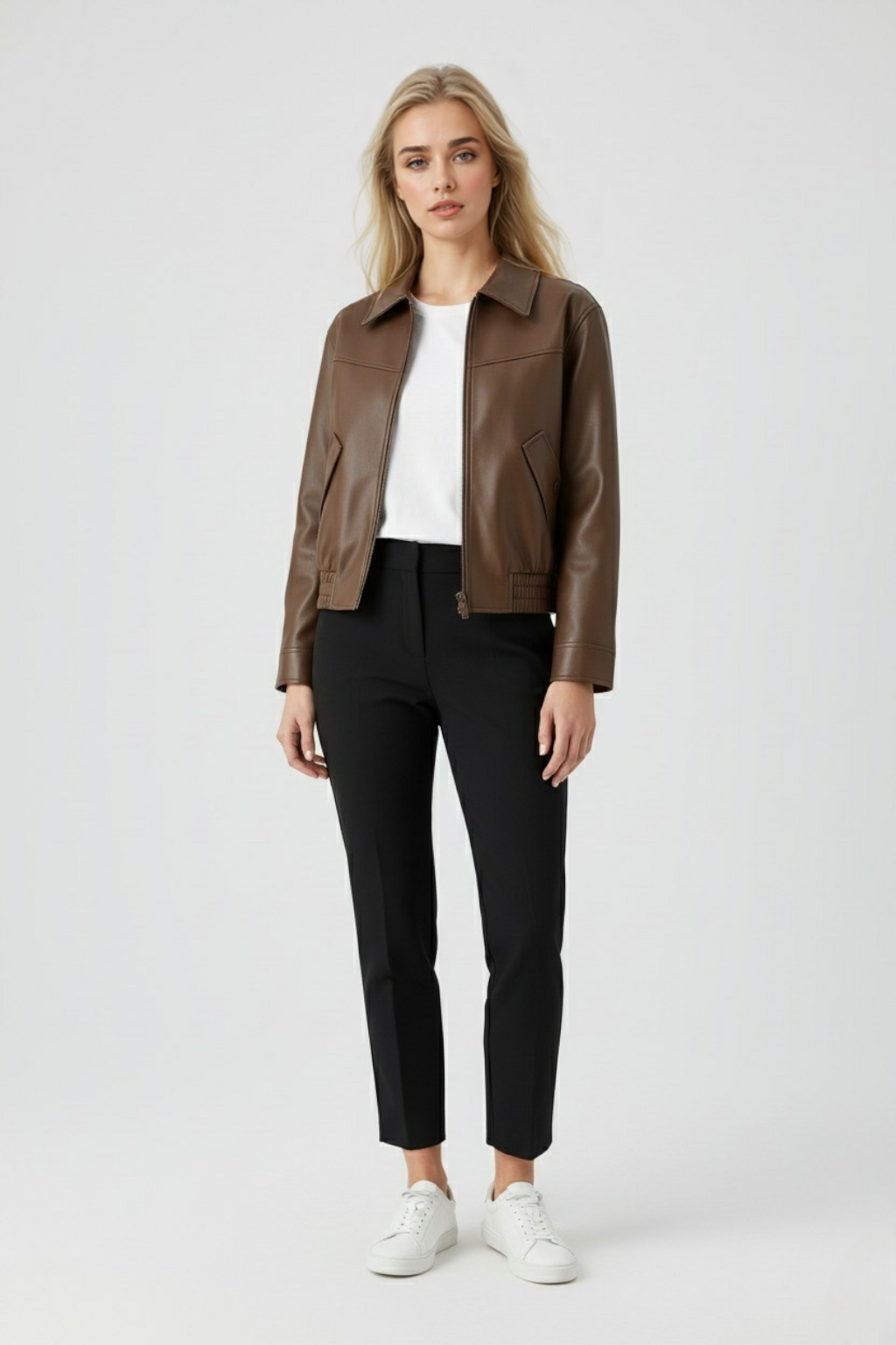 Nocturne Faux Leather Cropped Jacket | Zip Front And Structured Fit