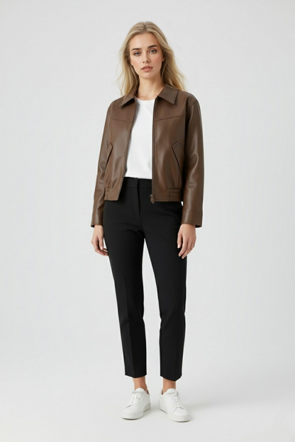 Nocturne Faux Leather Cropped Jacket | Zip Front And Structured Fit