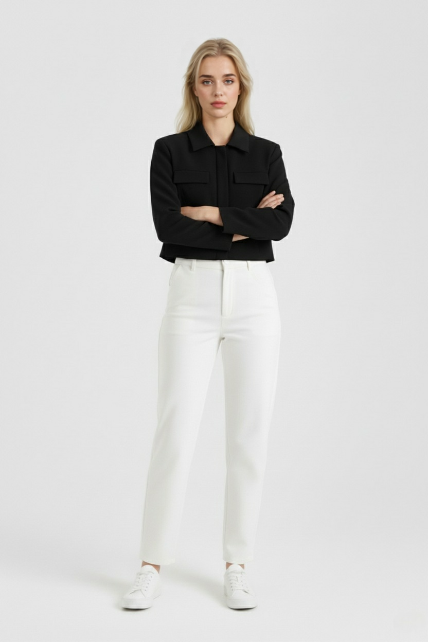 Cropped Utility Jacket | Turn-Down Collar, Flap Pockets