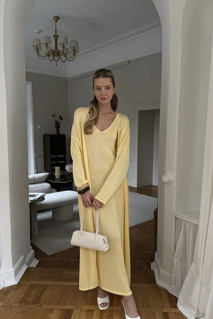 | Soft Knit Cutout Tank Dress and Long Sleeve Cardigan Set