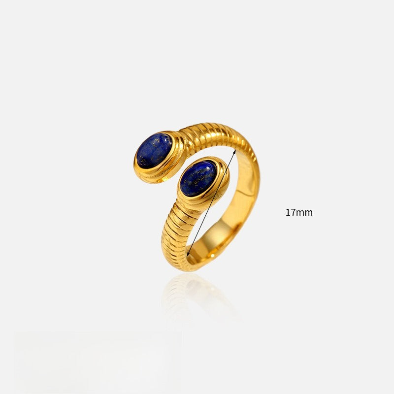 Vintage Gold Plated Lapis Lazuli Stainless Steel Ring