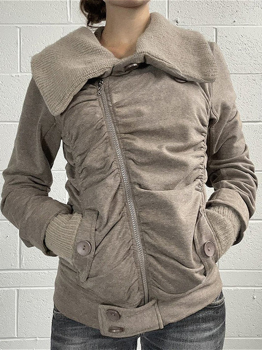 Pleated Lapel Knit Jacket Coat
