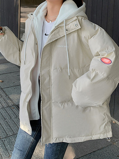 Hooded Fake Two Piece Loose Jacket