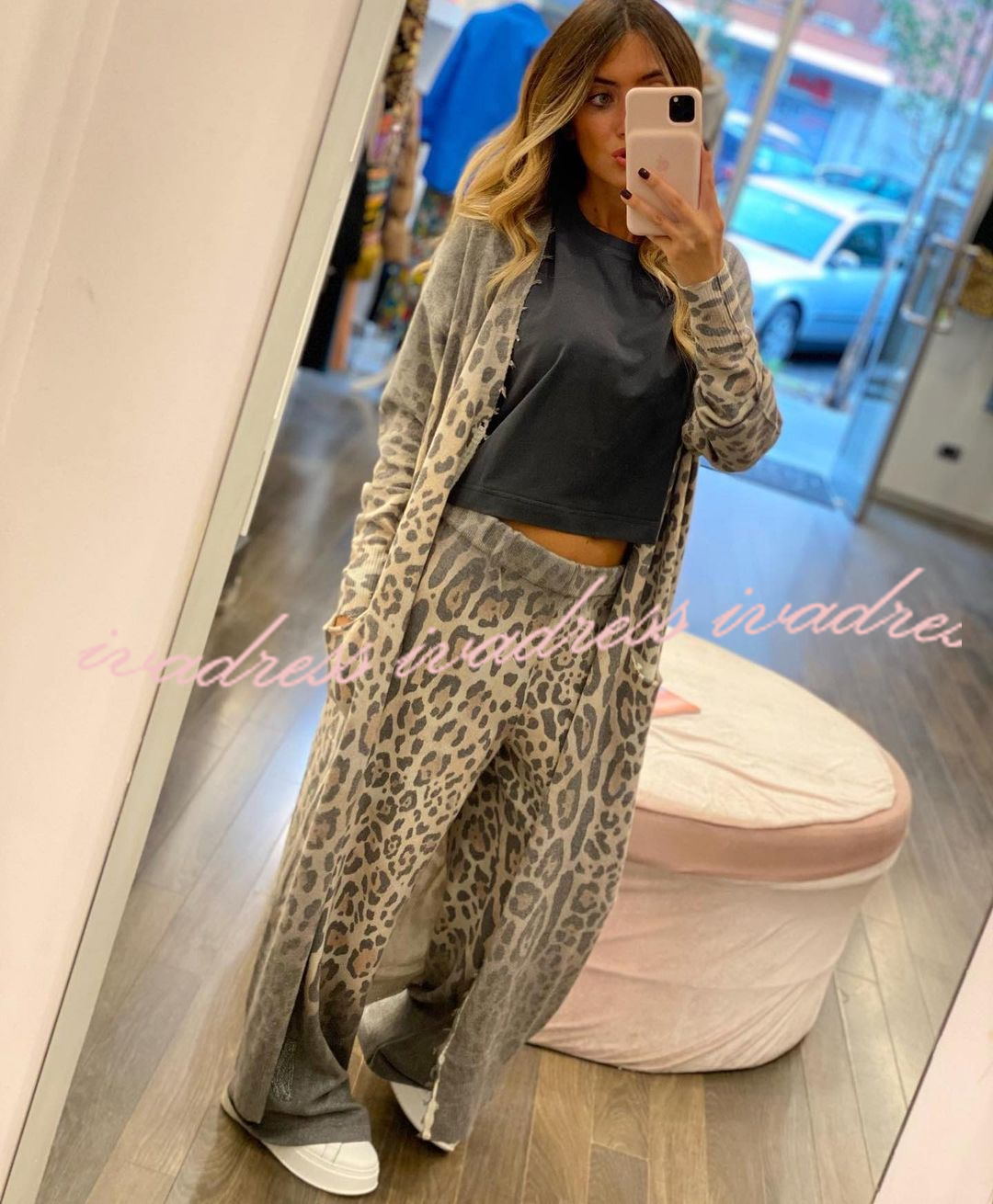 Comfort first Leopard Print Pocket Long Sleeve Cardigan Elastic Waist Pants Set