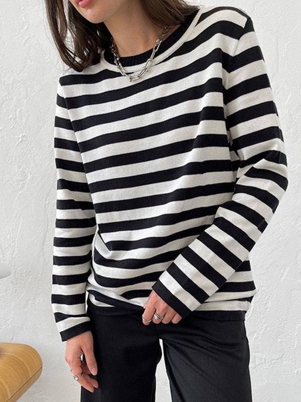 Striped Crew Neck Knit Sweater
