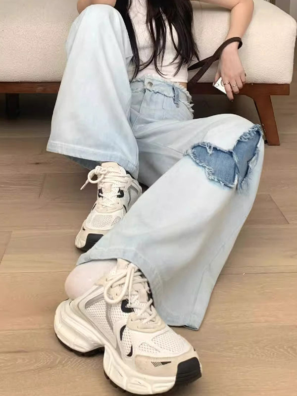 Blue Butterfly High Rise Wide Leg Jeans