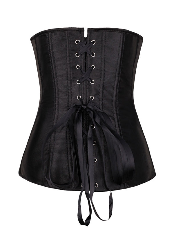 Glossy Solid Tie Back Breasted Corset Top