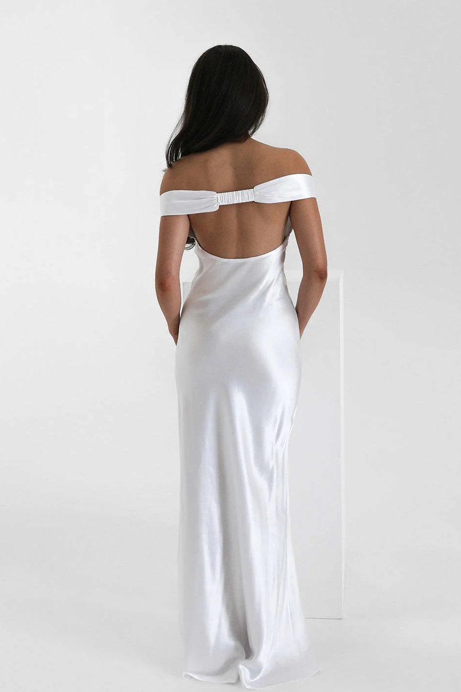 | Satin Mermaid Off Shoulder Maxi Dress