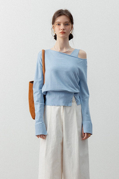 Asymmetric Neckline Elegant Knit Top