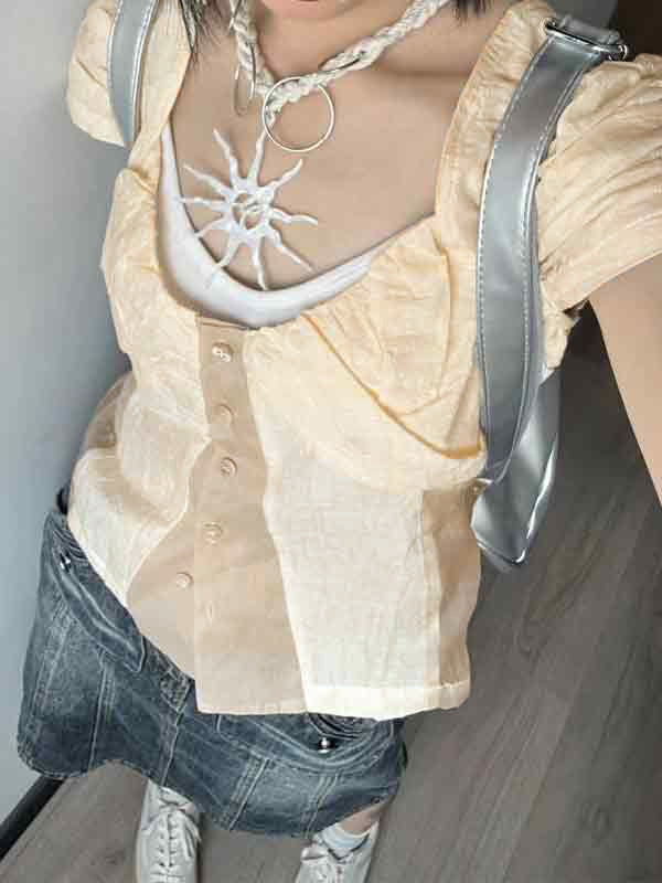 Retro Contrast Color Stitching Short Sleeves Shirts