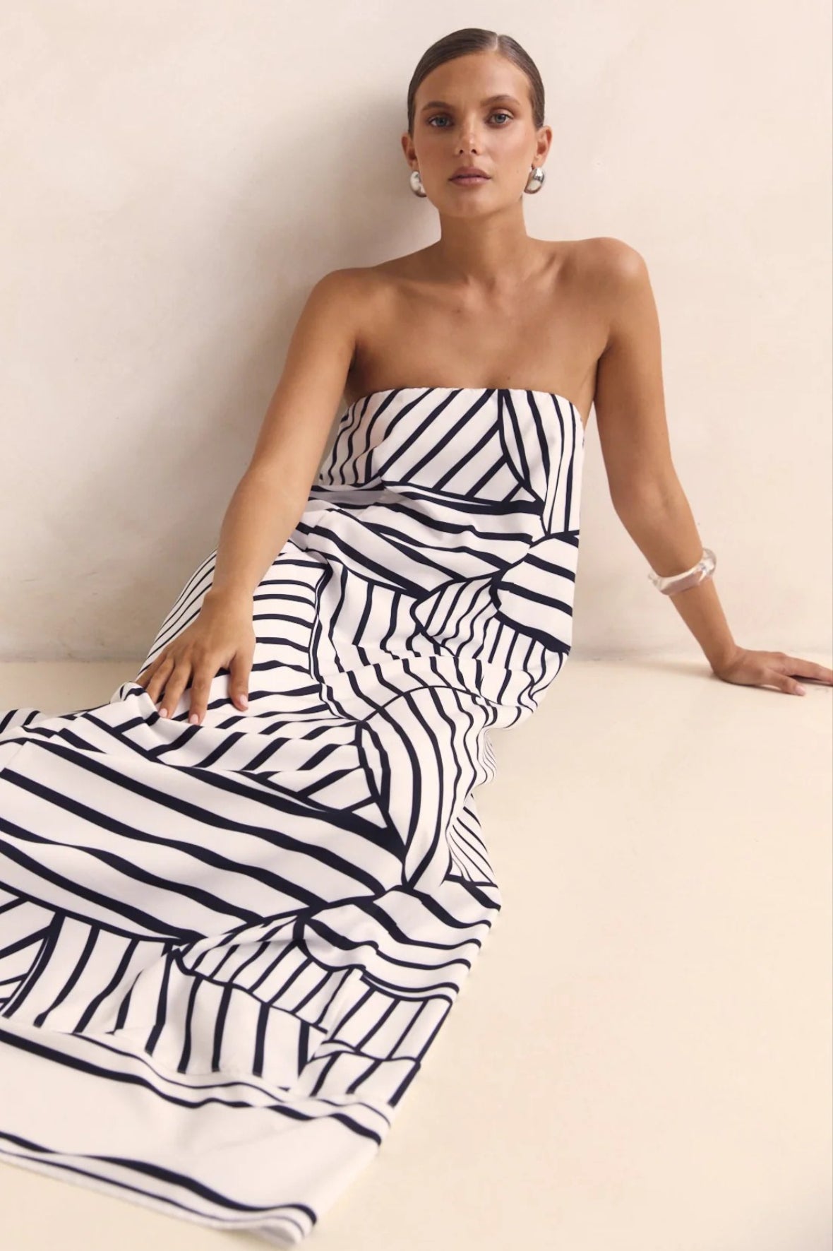 Strapless Tube Contrast Band A-Line Maxi Dress