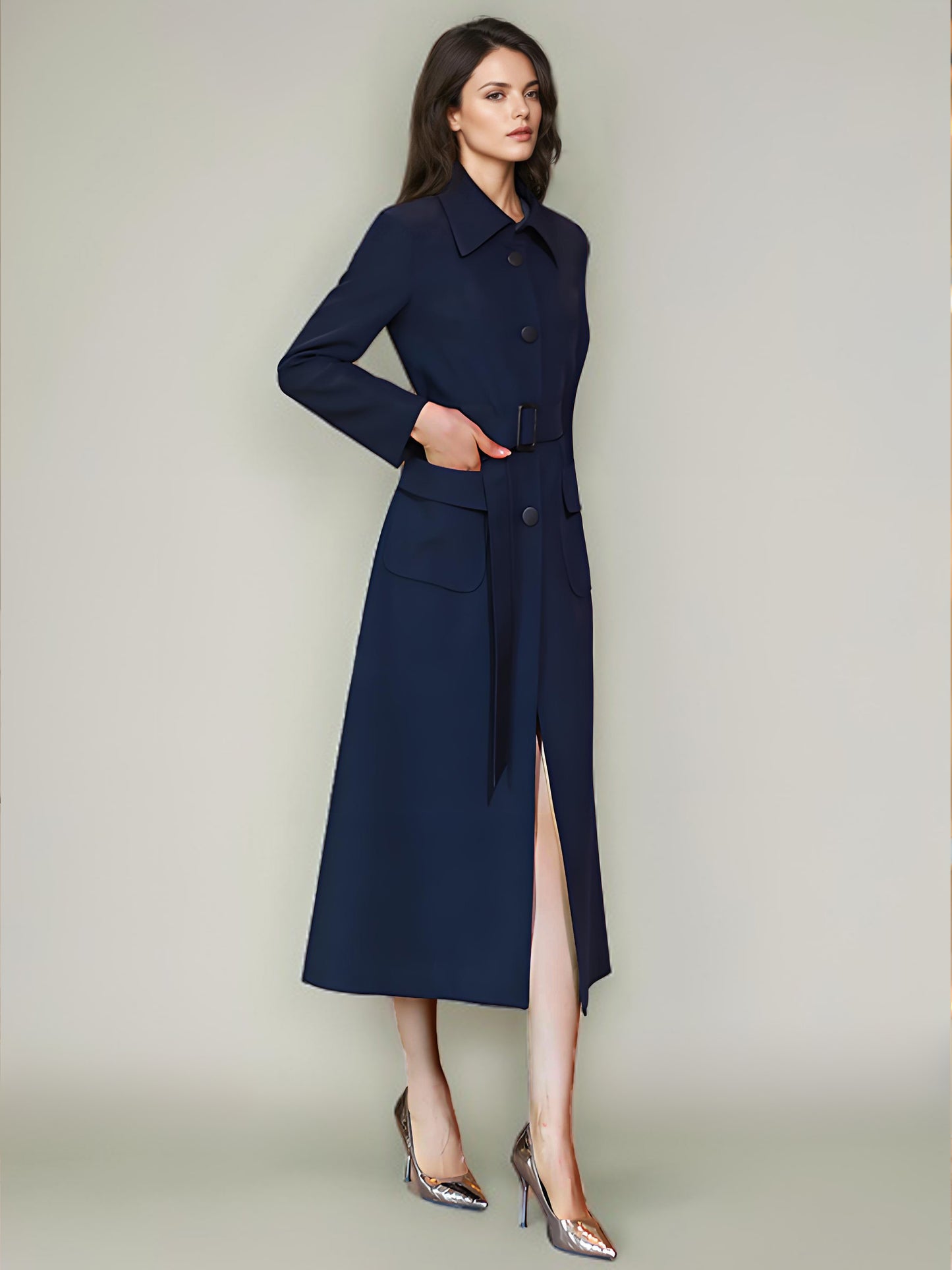 Women's Trench Coat Fashion Polyester Turndown Collar Sash Long Sleeves