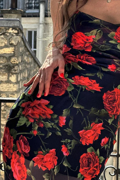 Floral Print Spaghetti Strap Bodycon Floral Dress