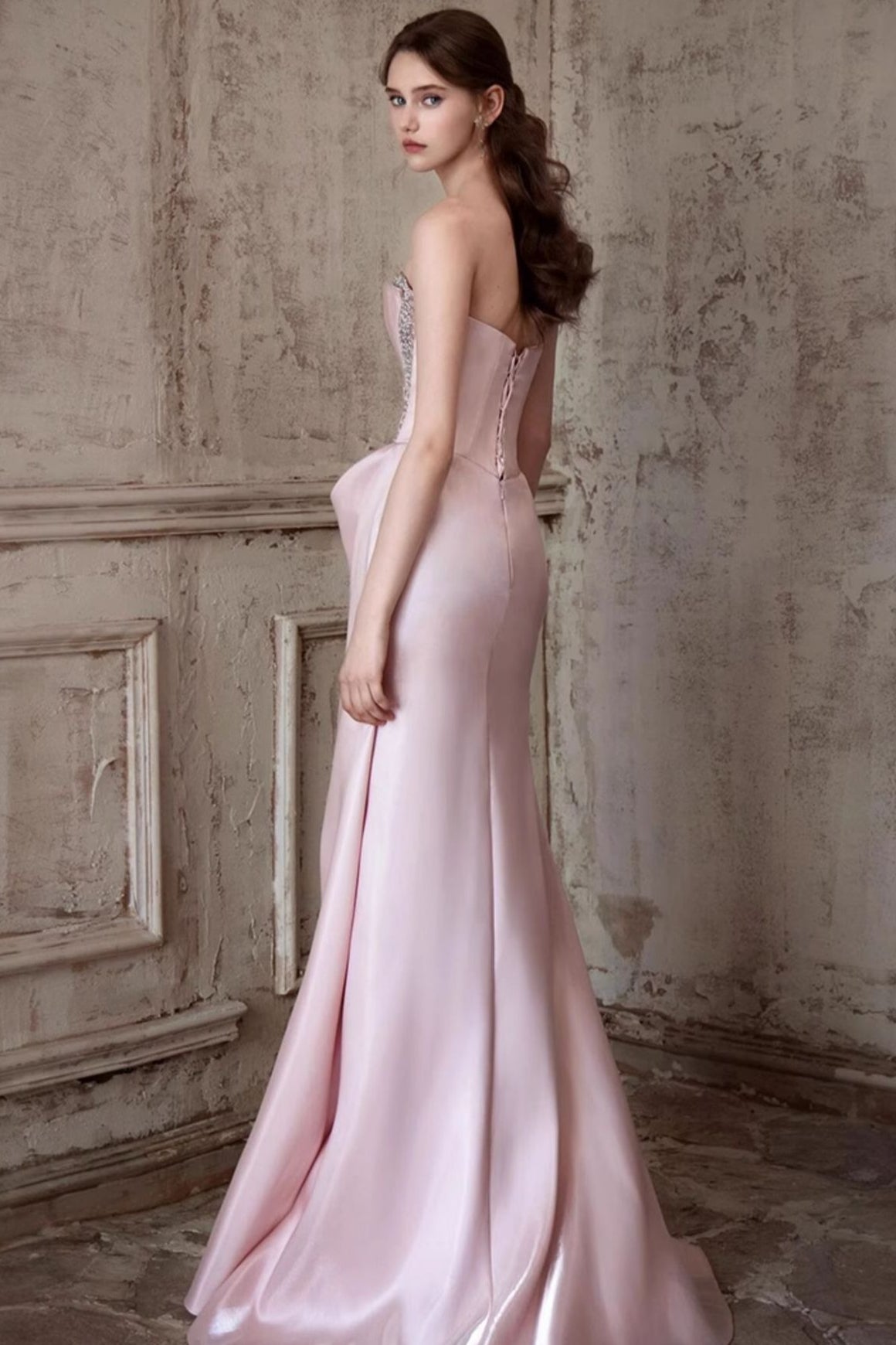 Pink Strapless Elegant Waist Slimming Prom Dress