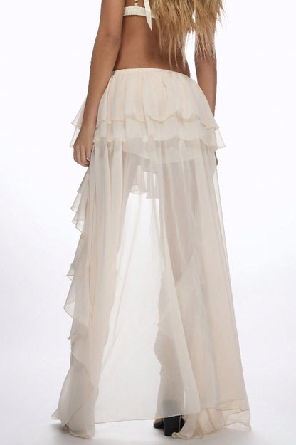 Solid Color Casual Elastic Waist Irregular Ruffle Holiday Skirt