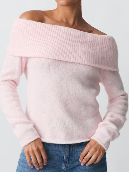 Solid Color Off Shoulder Oversized Sweaters