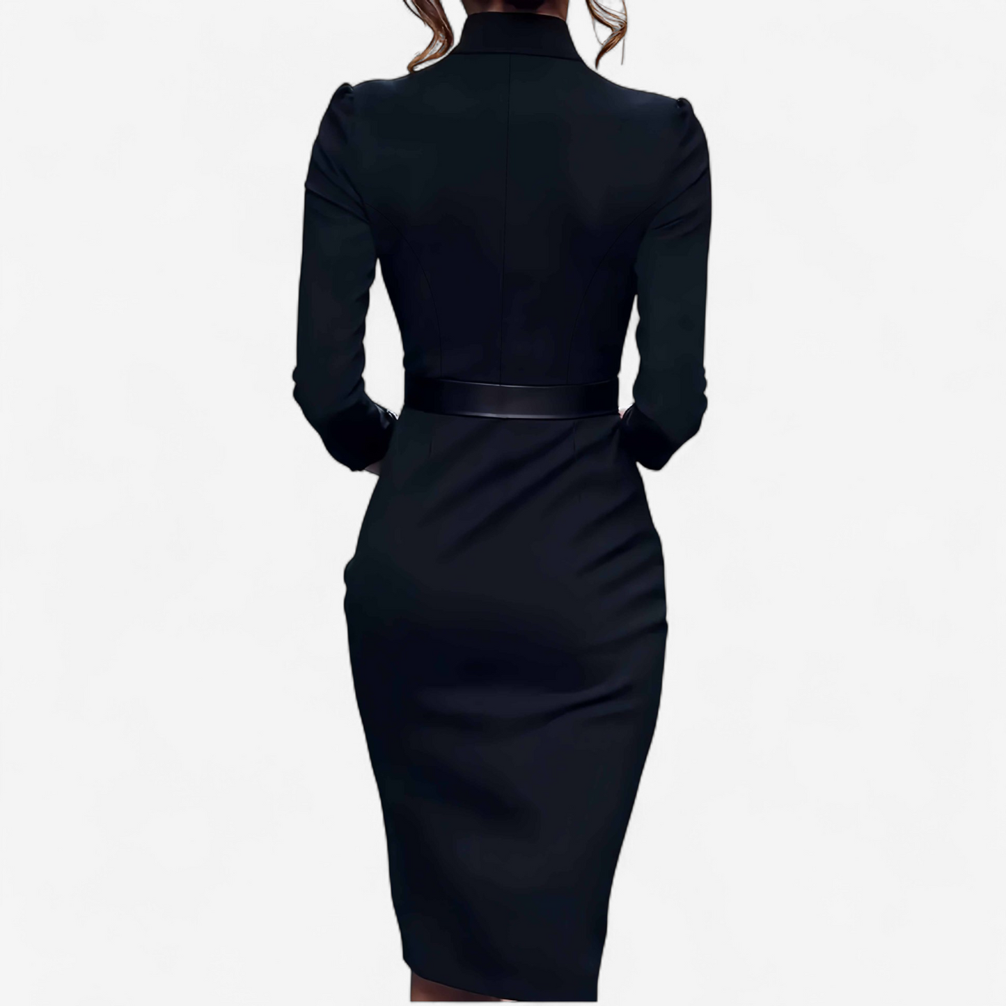 The Miriam — Belted Pencil Dress with Gold Buckle
