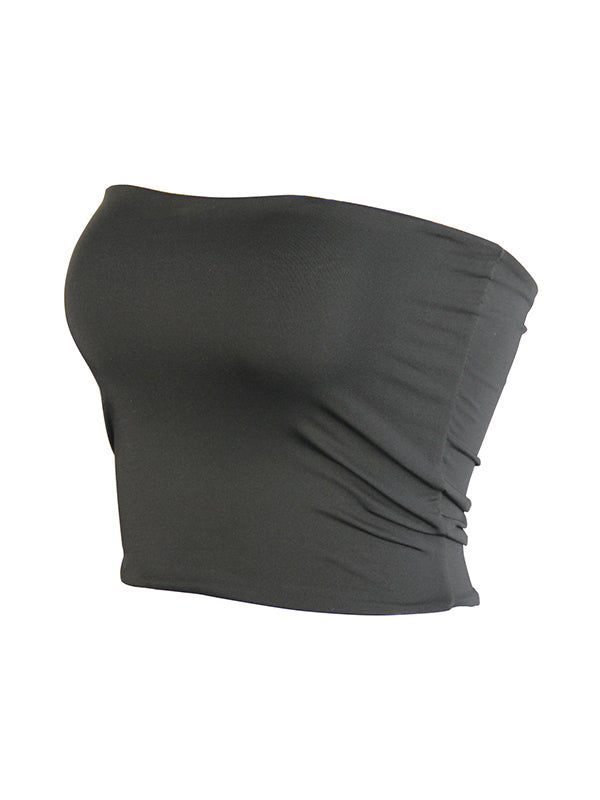 Plain Short Style Navel Exposed Bandeau Top