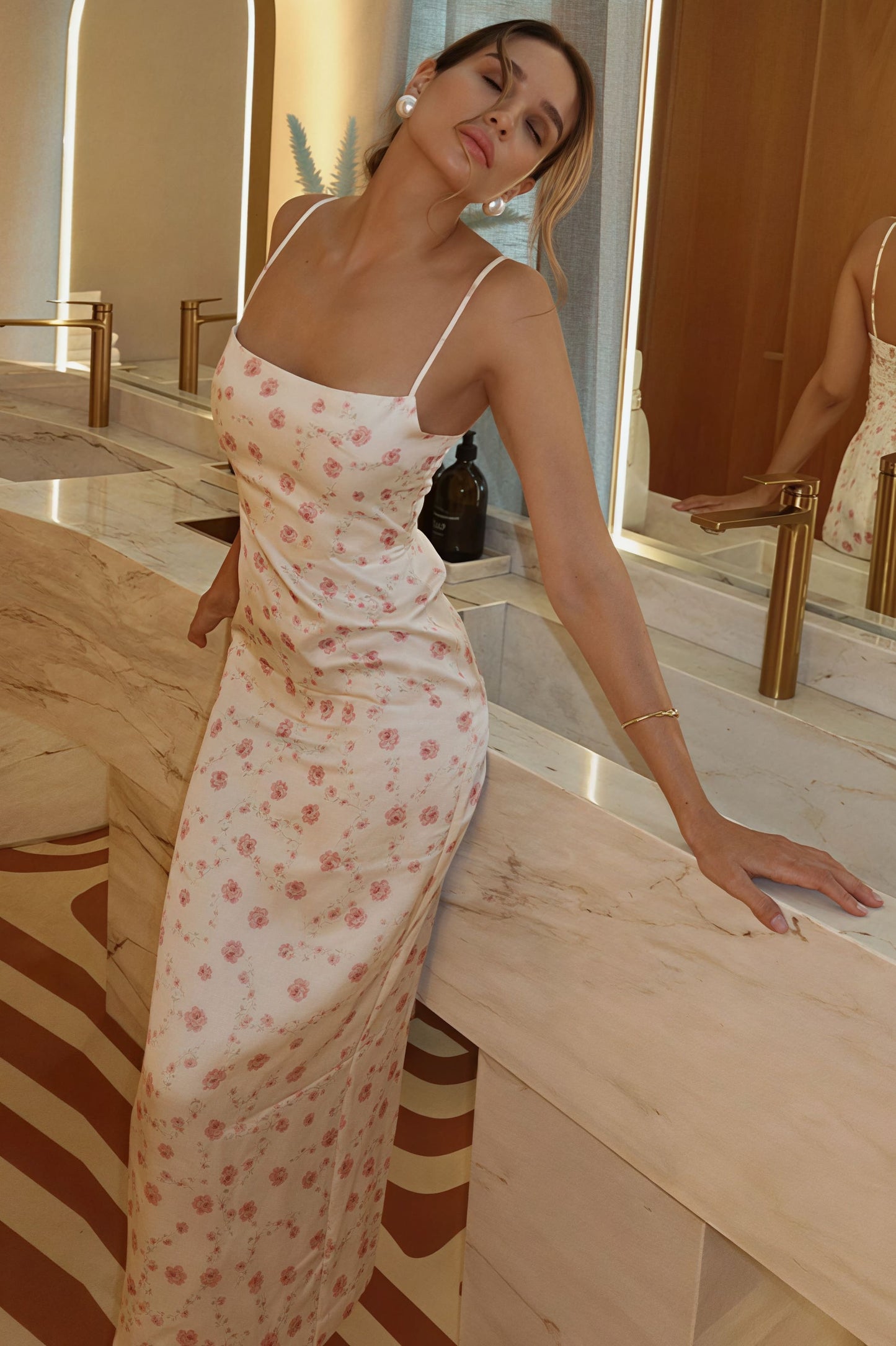 | Floral Off Shoulder Cami Maxi Dress