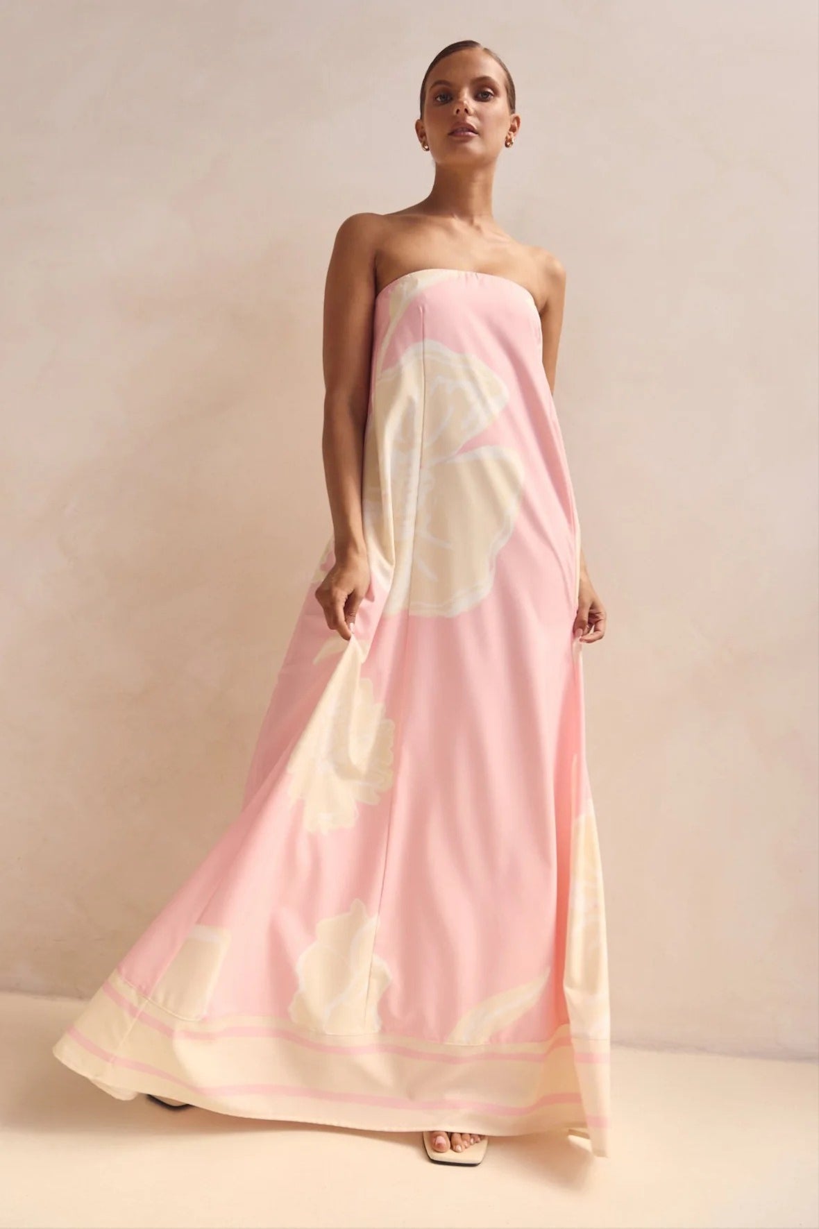 Strapless Tube Contrast Band A-Line Maxi Dress