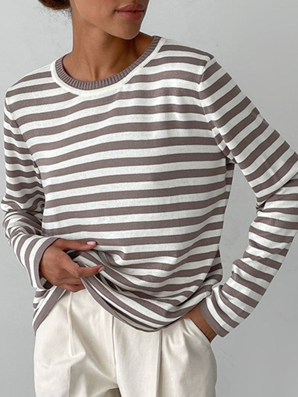 Striped Crew Neck Knit Sweater