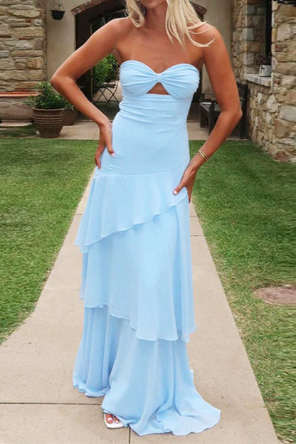 Chic Strapless Layered Elegant Prom Dress