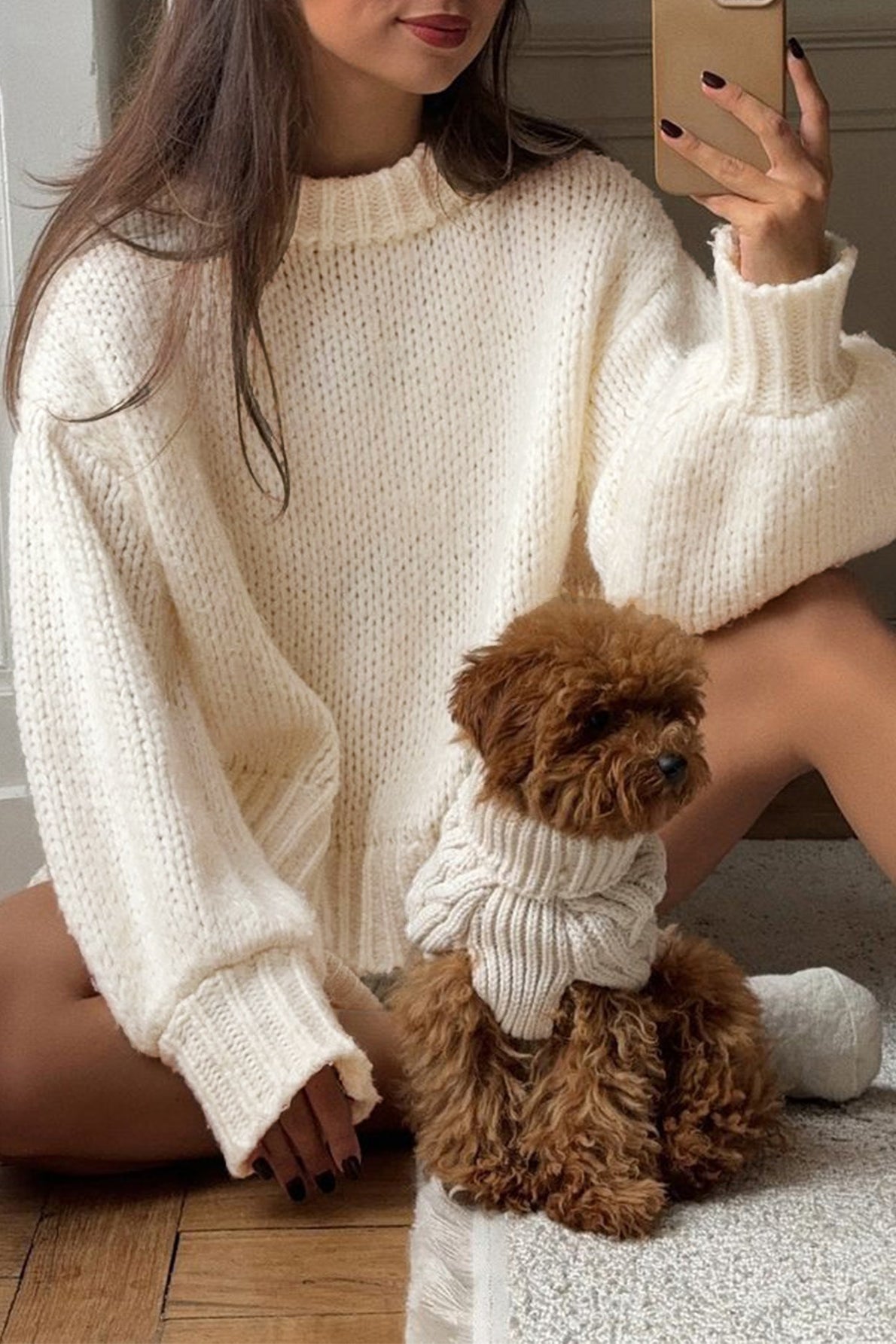 Minimalist Solid Color Loose Crewneck Knit Sweater