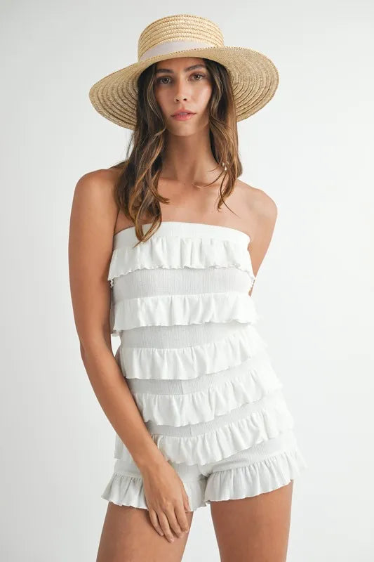 Rita Knit Ruffled Tube Romper