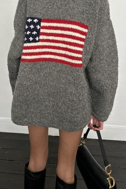 Chic Flag Graphic Knit Zippered Hoodie