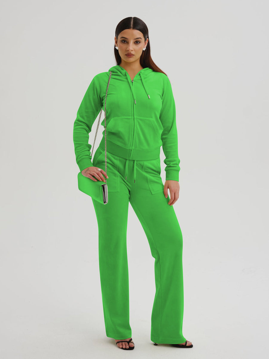 Velour Tracksuit Set Zip-up Hoodie And Pants For Women 2026
