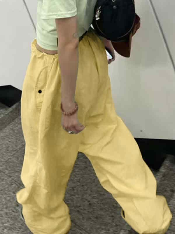 Vintage Pleated Drawstring Cargo Pants