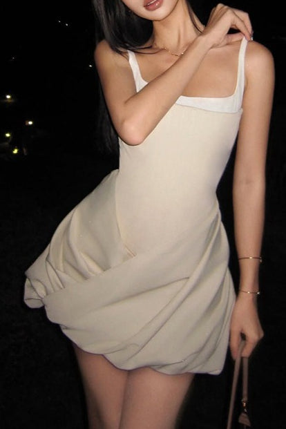 Spaghetti Strap Corset Bodice Draped Bubble Hem Mini Dress