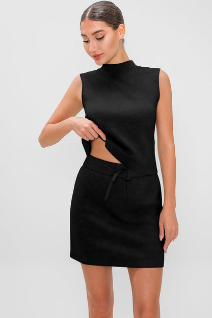 Sporty Mock Neck Cami Skirt Shorts Activewear Set