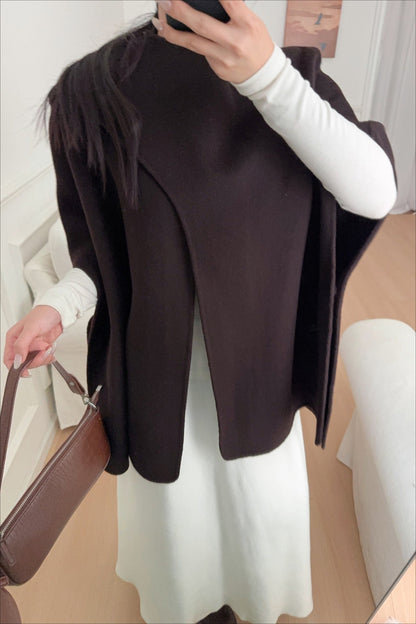 Wool Tencel Solid Scarf Shawl Cape Irregular Coat