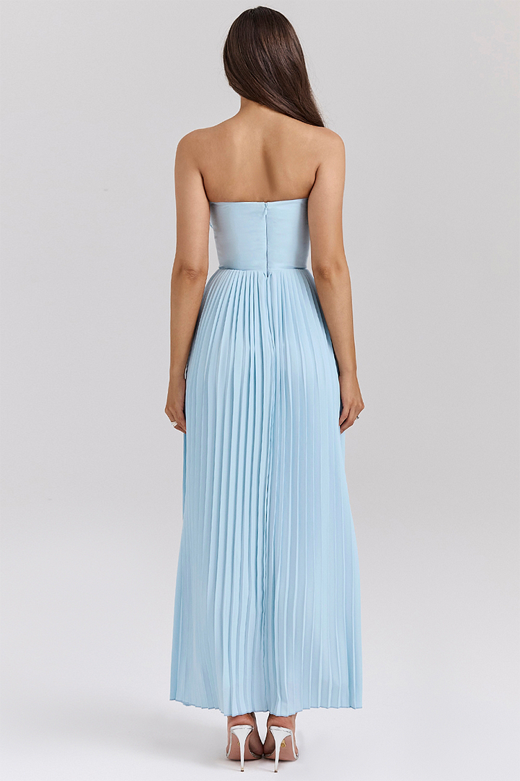 Strapless Sweetheart Corset Basque Waist Accordion Pleated Maxi Dress