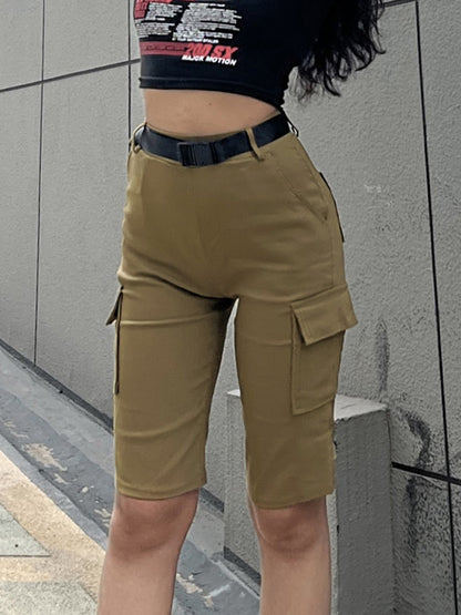 Multi Pocket With Buckle Belt Shorts