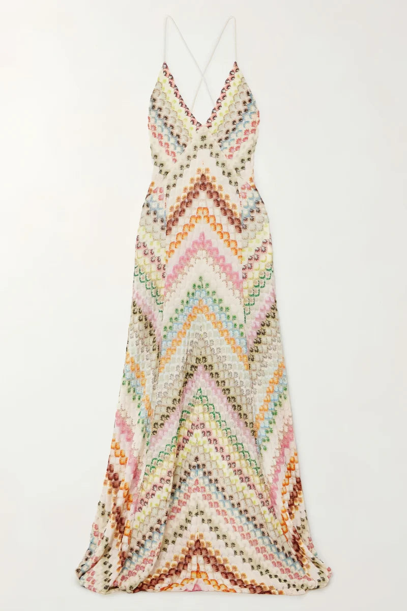 Haley Open-Back Crochet Knit Maxi Dress