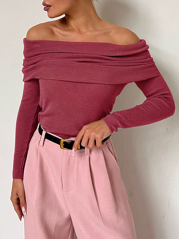 Solid Off Shoulder Slim Sweater